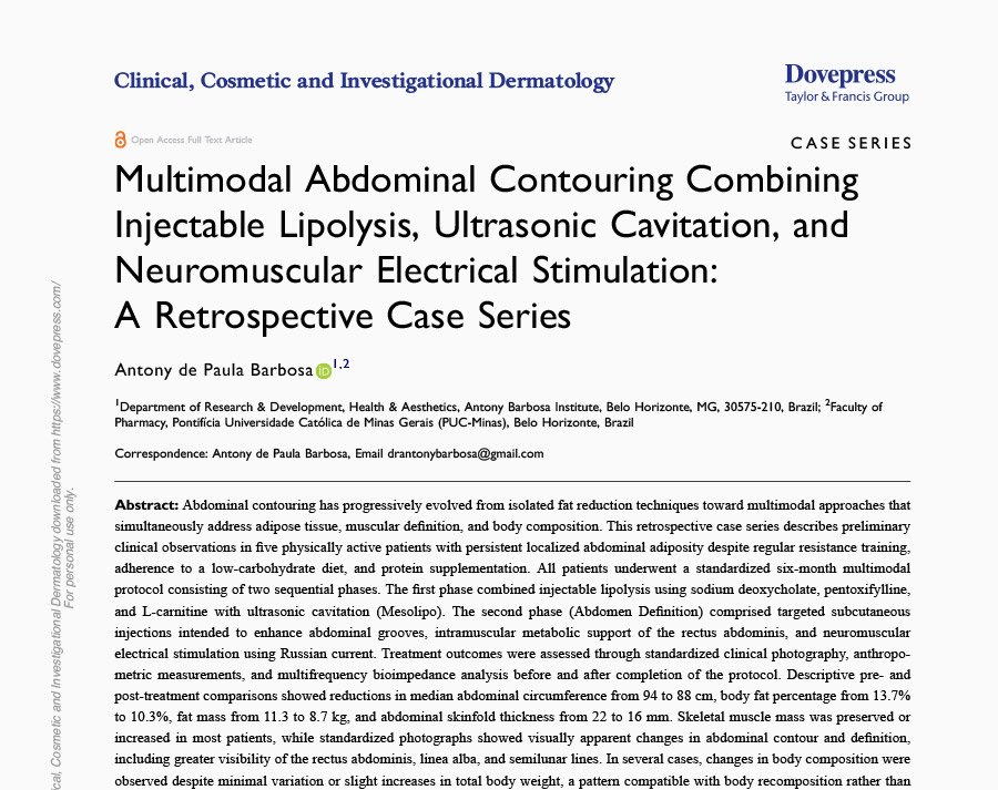 Multimodal Abdominal Contouring Combining Injectable Lipolysis, Ultrasonic Cavitation, and Neuromuscular Electrical Stimulation: A Retrospective Case Series